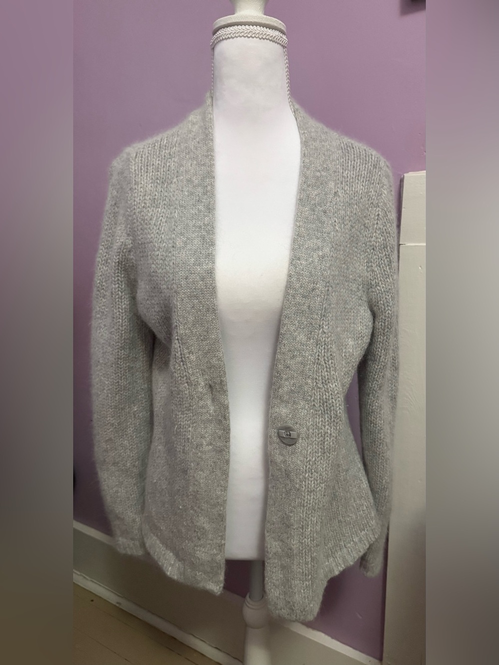 Source Unknown Heather Light Grey Single-Button Knit Cardigan